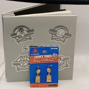 Looney Tunes USPS TAZ Bugs Bunny Earrings & Stamp Album Postal Promo USA